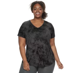 Plus Size Tek Gear® Essential Short Sleeve V-Neck Tee -Tek Gear store 3112953 Black Print