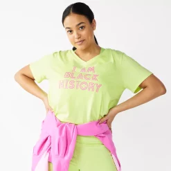 Plus Size Tek Gear® Essential Short Sleeve V-Neck Tee -Tek Gear store 3112953 Green Black History