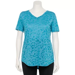 Plus Size Tek Gear® Essential Short Sleeve V-Neck Tee -Tek Gear store 3112953 Teal Burnout