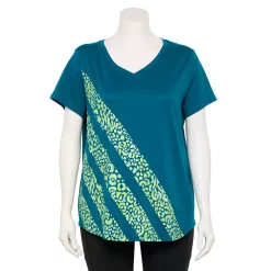 Plus Size Tek Gear® Essential Short Sleeve V-Neck Tee -Tek Gear store 3112953 Teal Stripes
